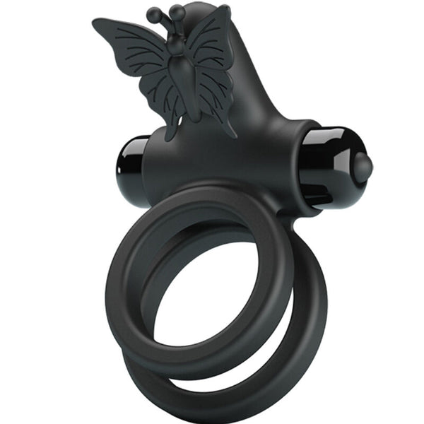 Doble anillo vibrador con estimulador negro