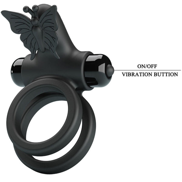 Doble anillo vibrador con estimulador negro