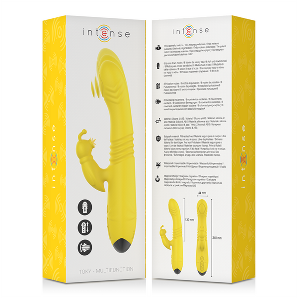 Toky vibrador multifunción recargable movimiento arriba y abajo con estimulador de clítoris amarillo
