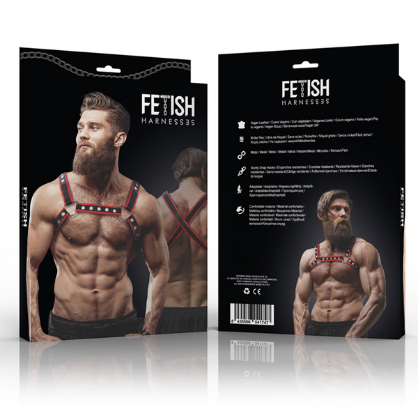 Fetish arnés bulldog ecopiel pecho hombre negro rojo