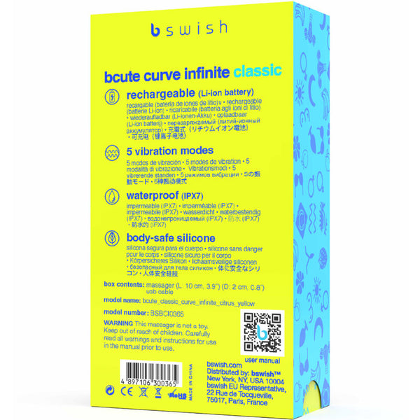 Bcute curve infinite classic vibrador recargable silicona amarillo