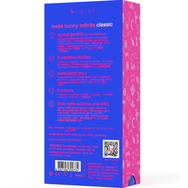 Bwild bunny infinite classic vibrador recargable silicona azul
