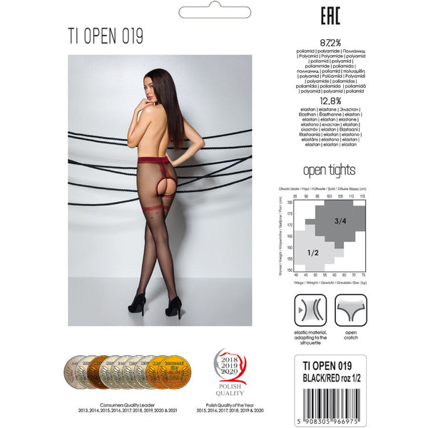 Passion tiopen 019 medias negro rojo 3 4 20 den