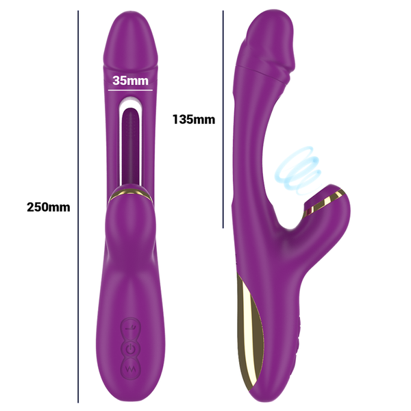 Vibrador multifunción recargable 7 vibraciónes con lengua oscilante y succionador morado intense ateneo
