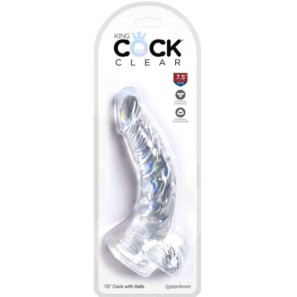 King clear pene realístico curvado con testículos 16.5 cm transparente