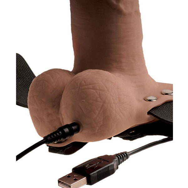 Arnés ajustable pene realístico con testículos recargable y vibrador 15 cm