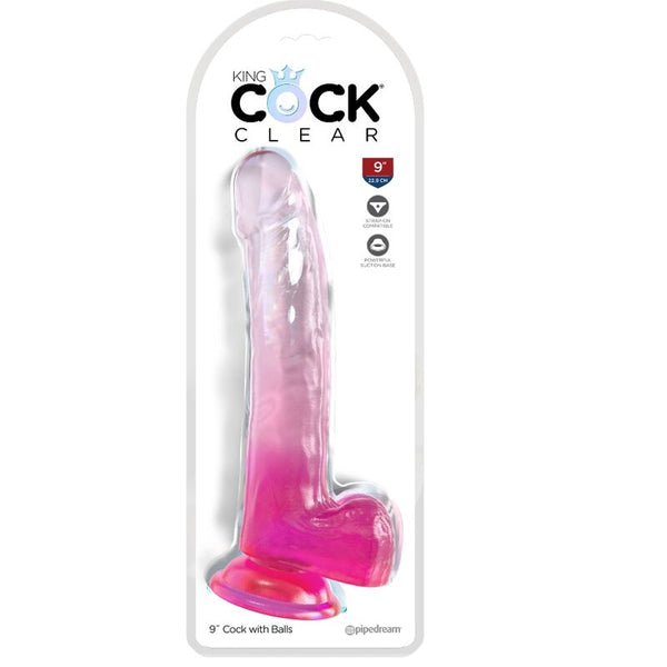 King clear dildo con testículos 20.3 cm rosa