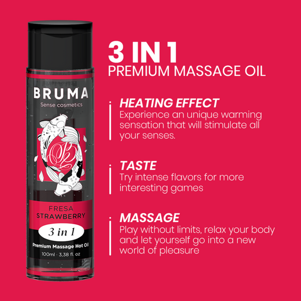 Bruma aceite de masaje premium efecto calor sabor fresa 3 en 1 100 ml 2