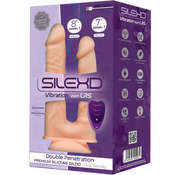 Modelo 1 pene realístico doble penetracion vibrador silicona premium silexpan control remoto 17.5 19.5 cm