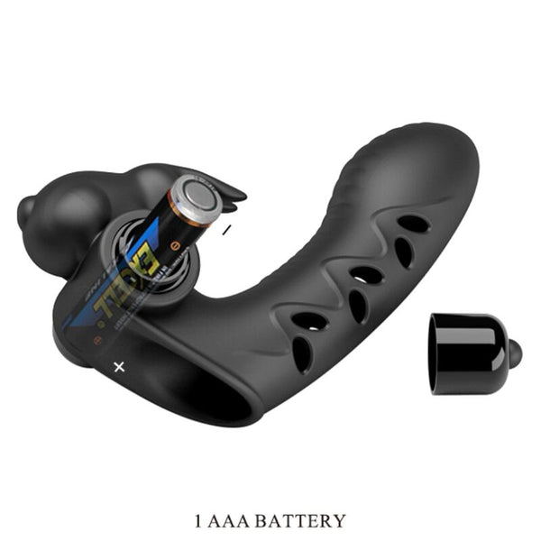 Vance funda dedo vibrador conejo negro