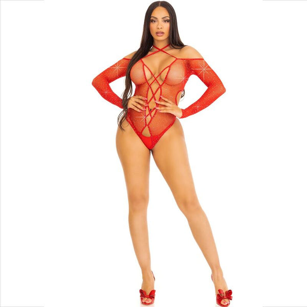 Leg body con abertura con brillo rojo