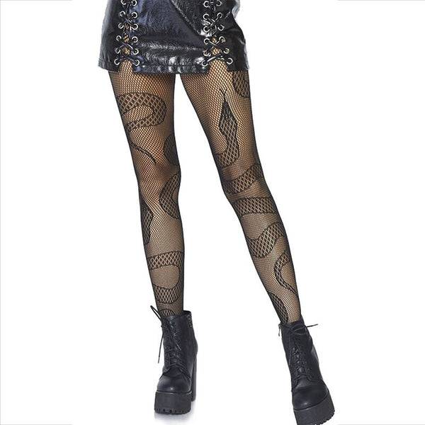 Leg medias de red serpientes negro