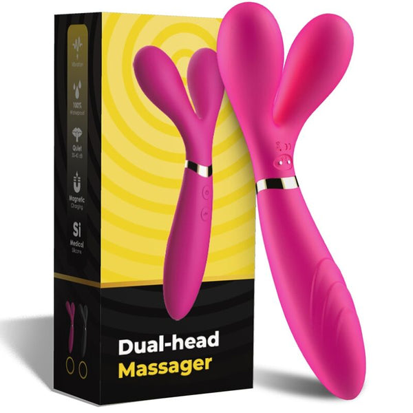 Y wand masajeador y vibrador cabeza doble fucsia