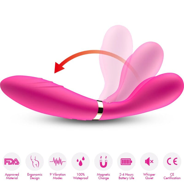 Y wand masajeador y vibrador cabeza doble fucsia