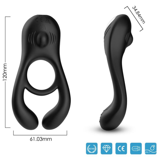 Veyron anillo vibrador doble pinza control remoto negro