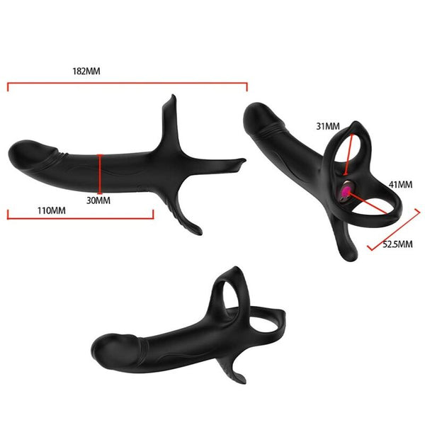 Dildo con anillo y vibrador control remoto negro