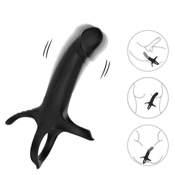 Dildo con anillo y vibrador control remoto negro