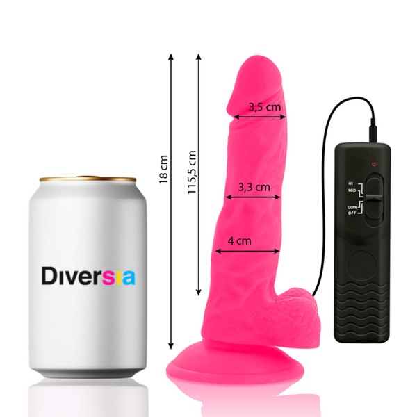 Diversia dildo realístico flexible con vibración rosa 18 cm o 4 cm