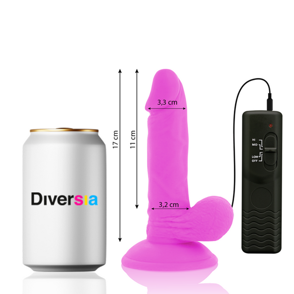 Diversia dildo realístico flexible con vibración morado 17 cm o 3.3 cm