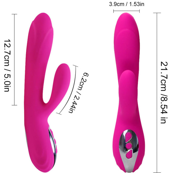 Vibrador y estimulador flexible efecto calor fucsia