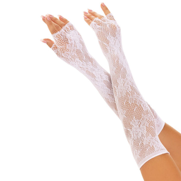 Leg guantes sin dedos red floral blanco