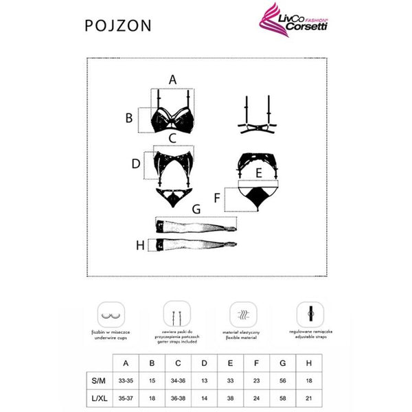 Livco pojzon LC 90670 sujetador con medias con liguero con braga negro