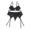 Subblime set de 3 piezas sujetador con tanga con liga encaje negro