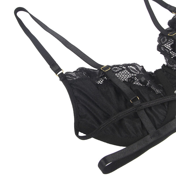 Subblime set de 3 piezas sujetador con tanga con liga encaje negro