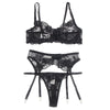 Subblime set de 3 piezas sujetador con tanga con liga estampado floral negro