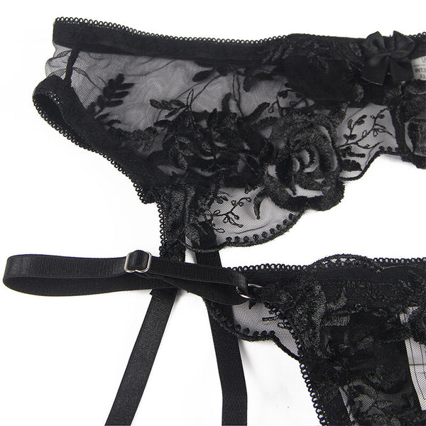 Subblime set de 3 piezas sujetador con tanga con liga estampado floral negro