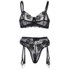 Subblime set de 3 piezas sujetador con tanga con liga estampado floral negro