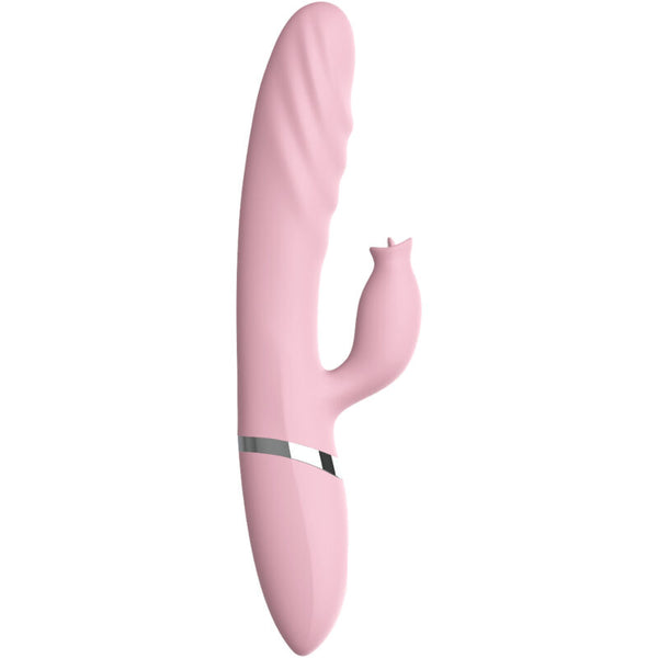 Vibrador con movimiento de empuje, lengua y calor rosa