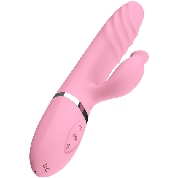 Vibrador con movimiento de empuje, lengua y calor rosa