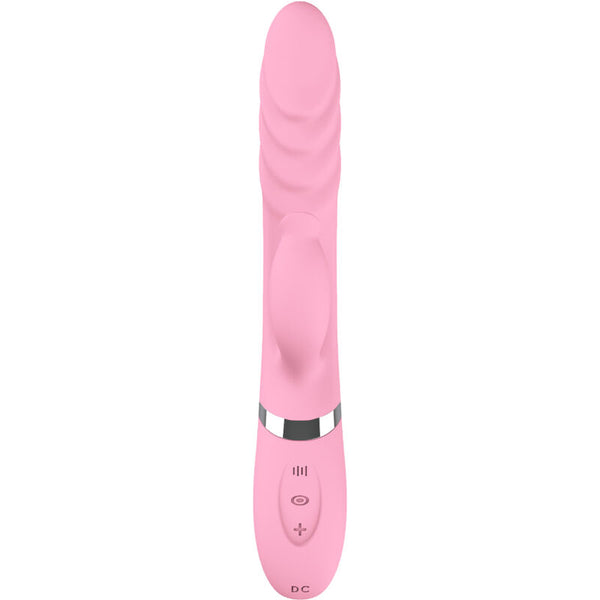 Vibrador con movimiento de empuje, lengua y calor rosa