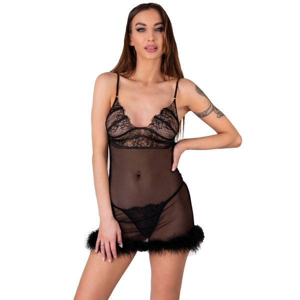 Livco zerunam set babydoll con tanga negro l xl