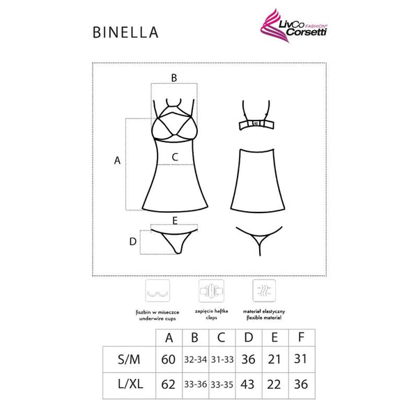 Livco binella set babydoll con tanga negro