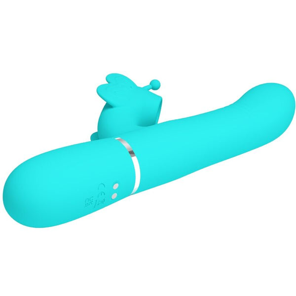 Vibrador rabbit multifunción 4 en 1 mariposa verde agua pretty love