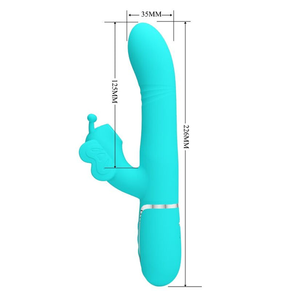 Vibrador rabbit multifunción 4 en 1 mariposa verde agua pretty love