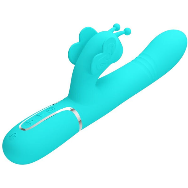 Vibrador rabbit multifunción 4 en 1 mariposa verde agua pretty love