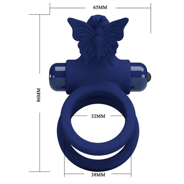 Jamele doble anillo con vibración y estimulador mariposa azul