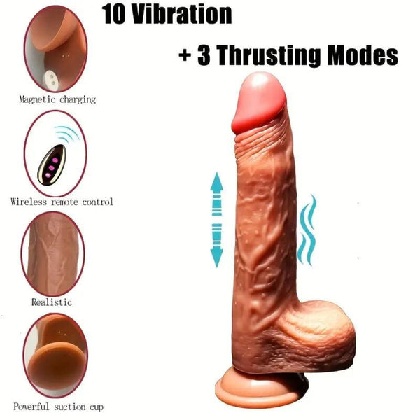 Dildo realista vibrador con movimiento de empuje y control remoto 22,5 cm