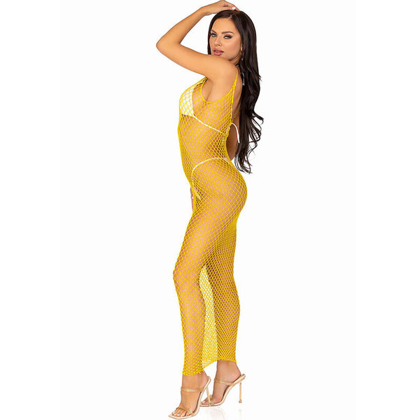 Leg vestido de rejilla largo amarillo talla única
