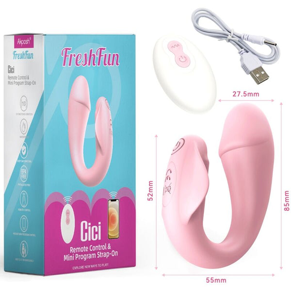 Freshfun cici vibrador arnés control remoto y app 10 vibraciones rosa