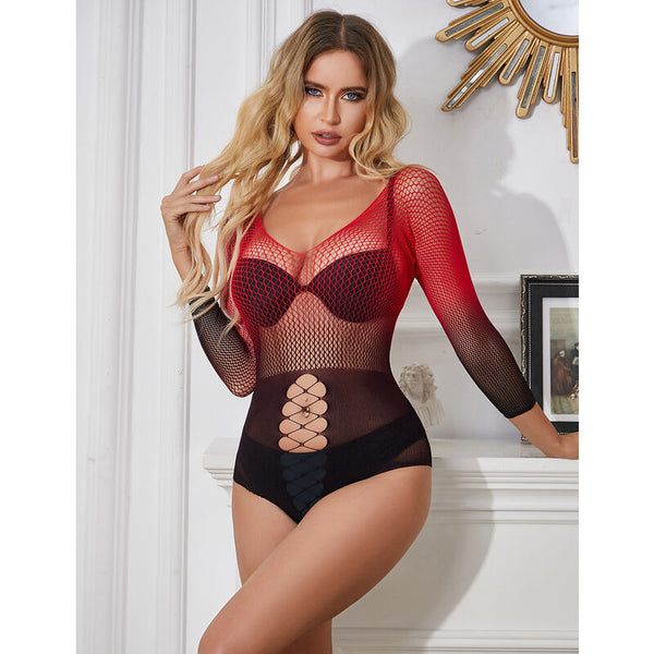 Subblime 952259 vestido de rejilla elástico manga larga degradado rojo y negro talla única