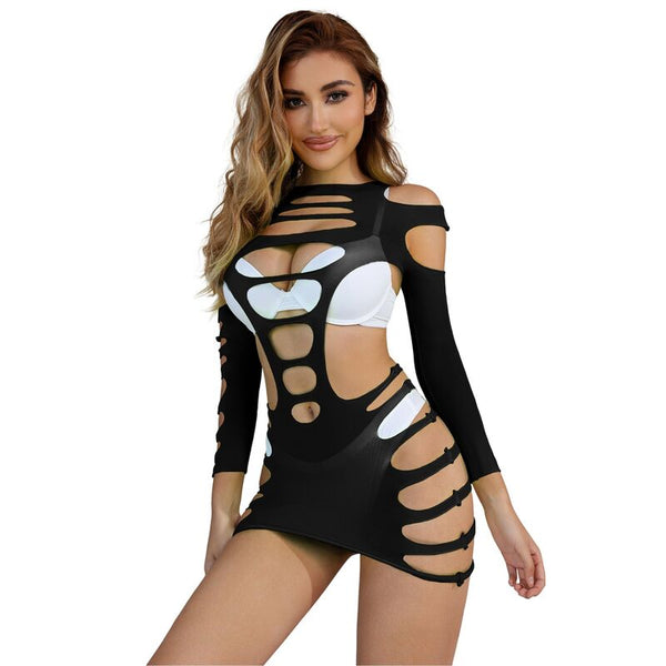 Subblime 952266 vestido de rejilla elástico manga larga negro talla única