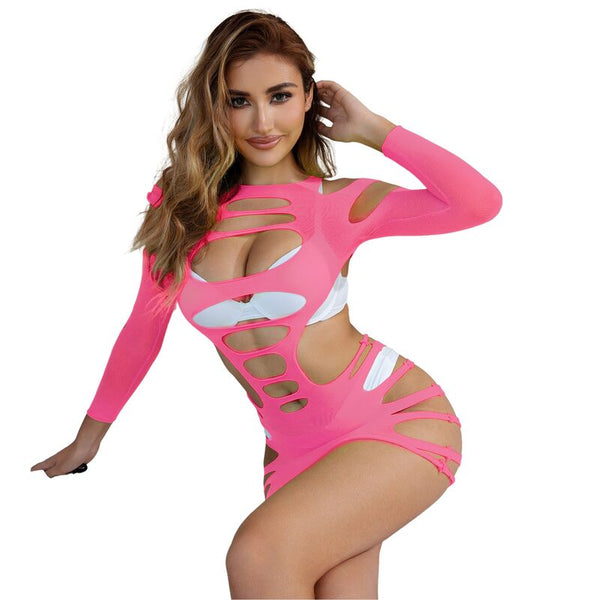 Subblime 952273 vestido de rejilla elástico manga larga rosa talla única