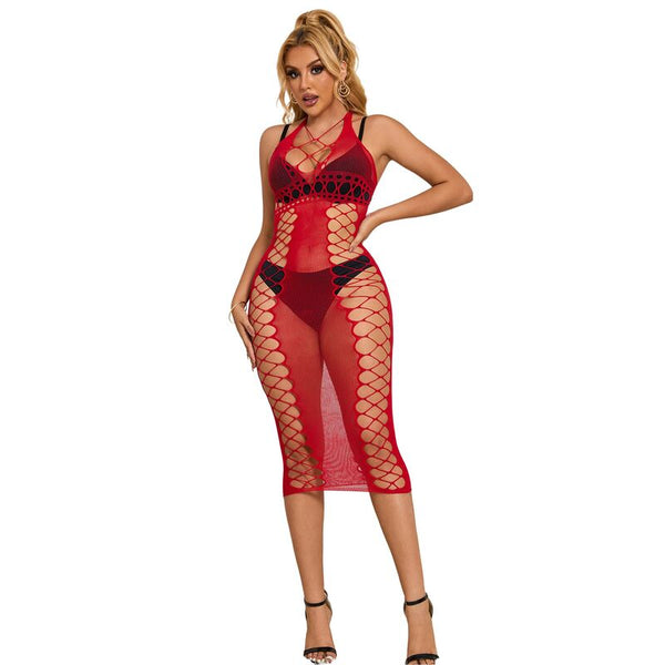 Subblime 952327 vestido de rejilla largo rojo talla única