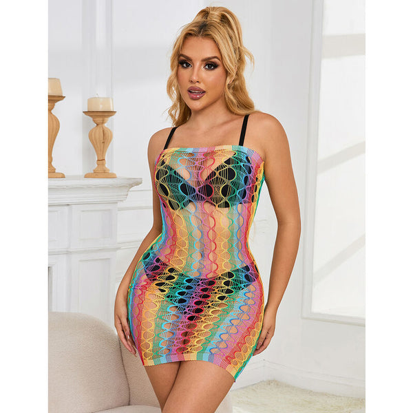 Subblime 952365 vestido de rejilla hombros descubiertos arcoiris talla única