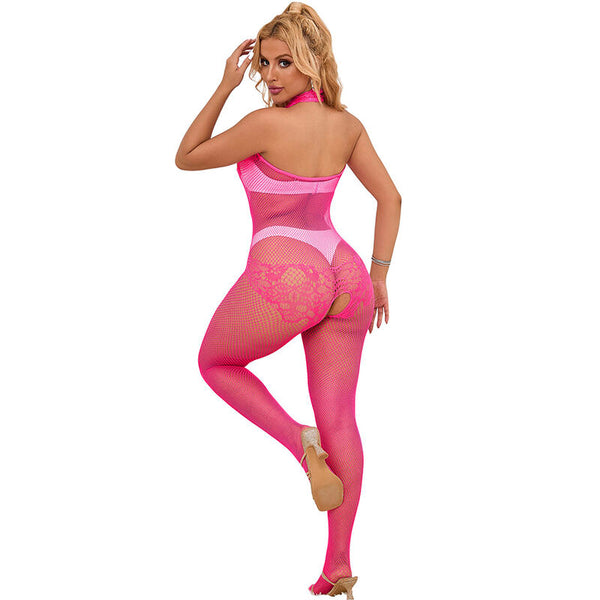 Subblime 952389 body con abertura de rejilla y encaje con cuello alto rosa talla única