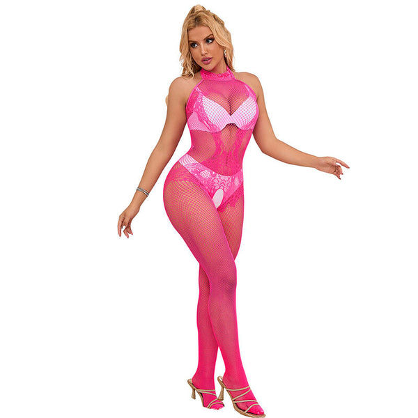 Subblime 952389 body con abertura de rejilla y encaje con cuello alto rosa talla única